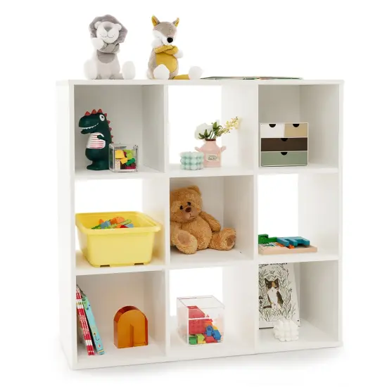 Costway 9-Cube Kids Toy Storage Organizer Wooden Children's Bookcase Display Bookshelf {1}