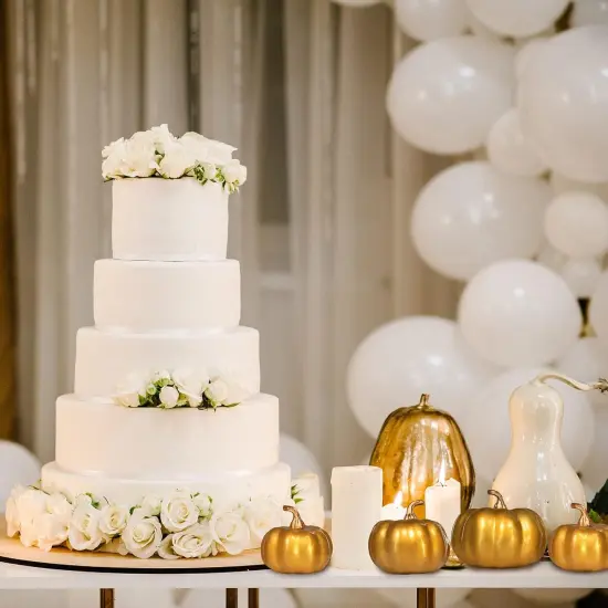 12 Pcs Assorted Small Artificial Gold Pumpkins - Gold {2}