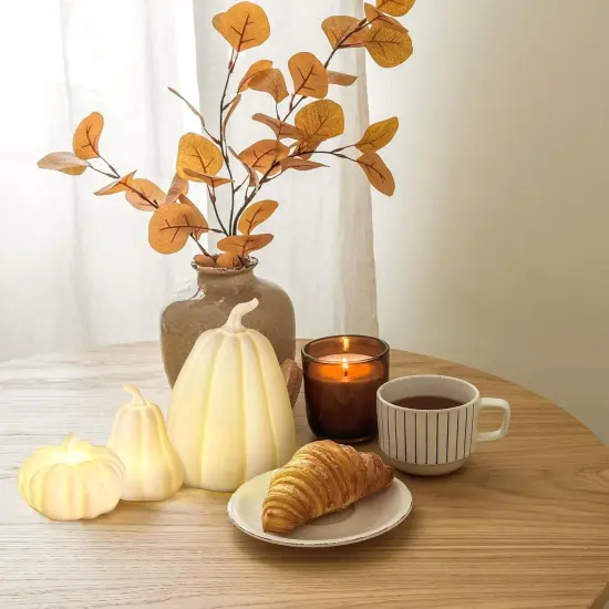 3 Pcs Fall Lighted Ceramic Pumpkin Table Decor {5}