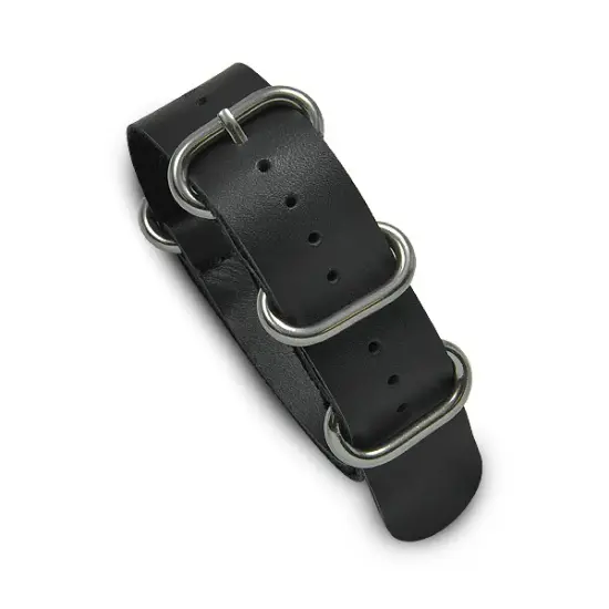 20mm Military MoD Leather Watch Strap - Black {1}