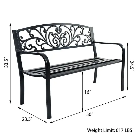 Costway 50'' Patio Park Garden Bench Porch Chair Steel Frame Cast Iron Backrest {2}
