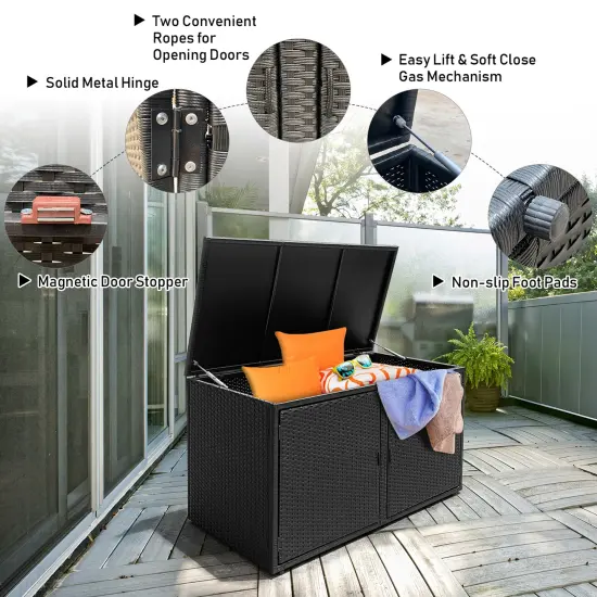 Costway 88 Gallon Garden Patio Rattan Storage Container Box Bin Shelf Black\Brown {6}