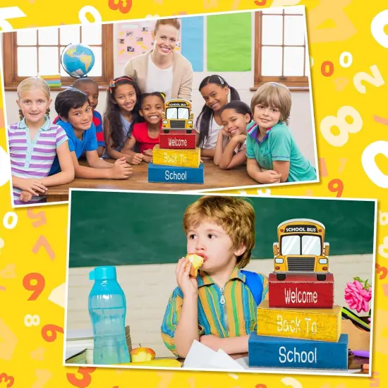 Back to School Decorations Bus Apple Tiered Tray Decorations {3}