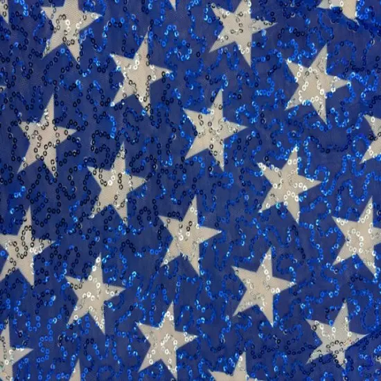1 Yard White Star Printed Sequin Mesh Fabric Multipurpose {1}