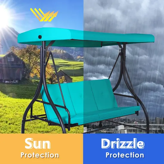 Costway Converting Outdoor Swing Canopy Hammock 3 SeatsPatio Deck Furniture Turquoise {4}