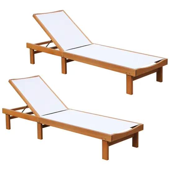 Costway 2PC Patio Lounge Chair Chaise Solid Wood Back Adjustable Recliner Deck Furniture {1}