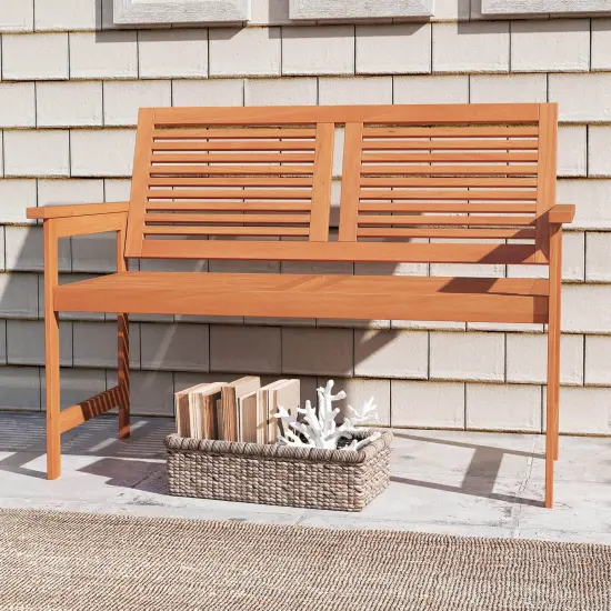 Costway 2-Person Patio Bench with Slatted Backrest and Seat Garden Loveseat Chair Furniture {5}