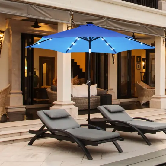 Costway 9FT Patio Solar Umbrella LEDSteel Tilt With Crank Blue/Orange/Brige/Tan/Burgundy {1}