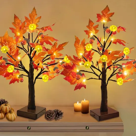2 Pack Prelit Lighted Maple Tree Fall Decorations {1}