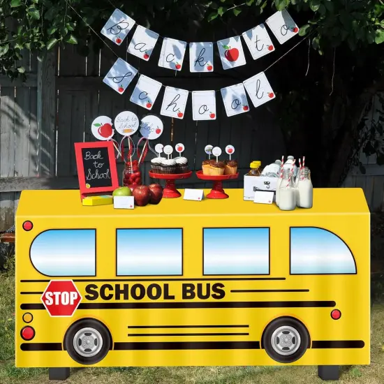 6Ft Back to School Bus Tablecloth Decorations {5}