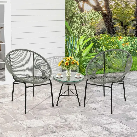 Costway 3PCS Patio Acapulco Furniture Bistro Set Plastic Rope Glass Table Black/Gray/Turquoise/White {1}