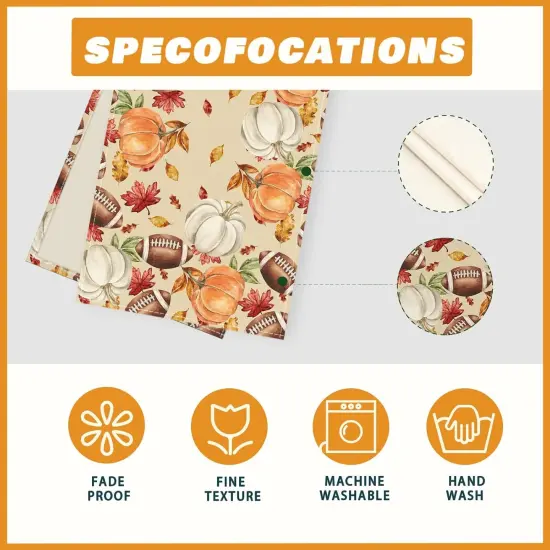 Fall Football Pumpkin Maple Leaves Table Runner {5}