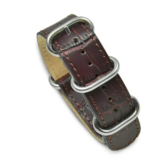 20mm Military MoD Croc Embossed Leather Watch Strap - Brown {1}