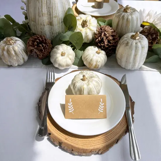 10 Pcs Assorted Fall Artificial Pumpkins - Gold & White {3}