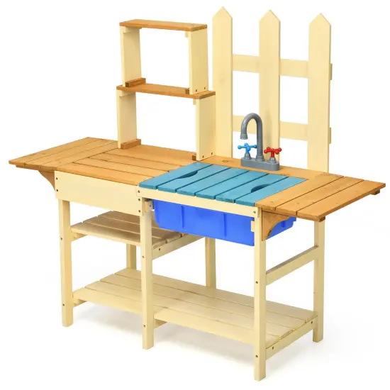 Costway Kid's Wooden Mud Kitchen Pretend Cook Playset Toy For Children {1}