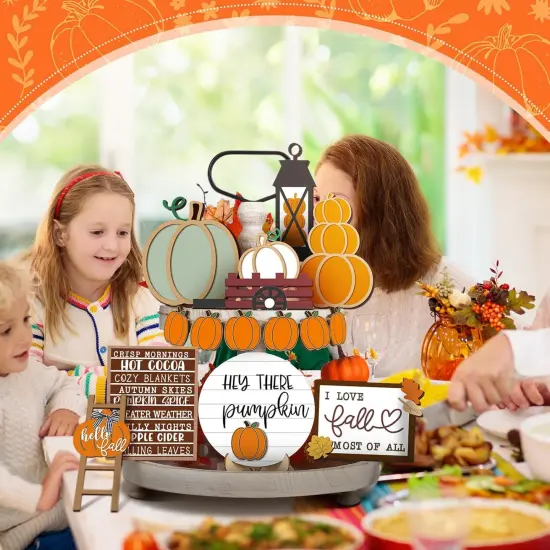 1 Set Fall Tiered Tray Decor Set - Rustic Style {2}