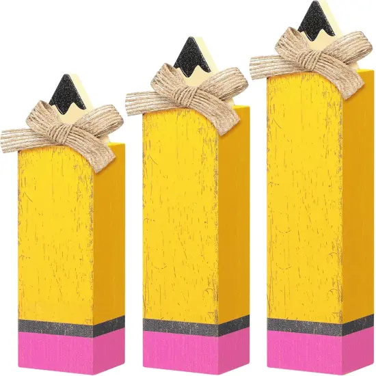 3 Pcs Back to School Table Decor Wooden Pencil Block Signs {1}