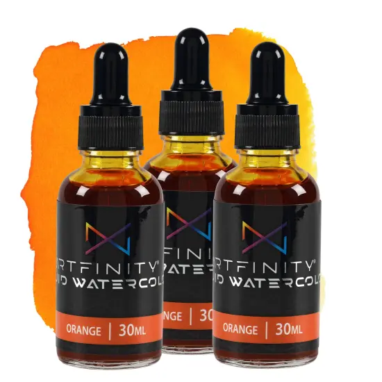 Artfinity Liquid Watercolor Paint 30 ml Bottle - 3 Pack, Orange - Vibrant Dye-Based Liquid Watercolor w/ Glass Pipette, Fast-Drying, Fine Art Paint for Calligraphy, Airbrushing & Traditional Art {1}