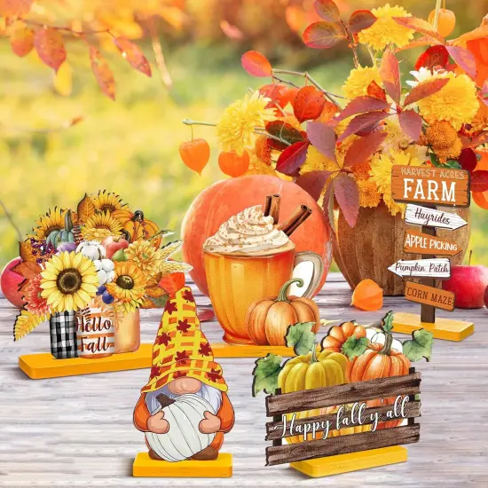 6 Pcs Fall Wooden Tabletop Decor - (Novel,Orange) {5}