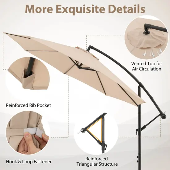 Costway 10' Hanging Umbrella Patio Sun Shade Offset Outdoor Market W/t Cross Base Beige {6}