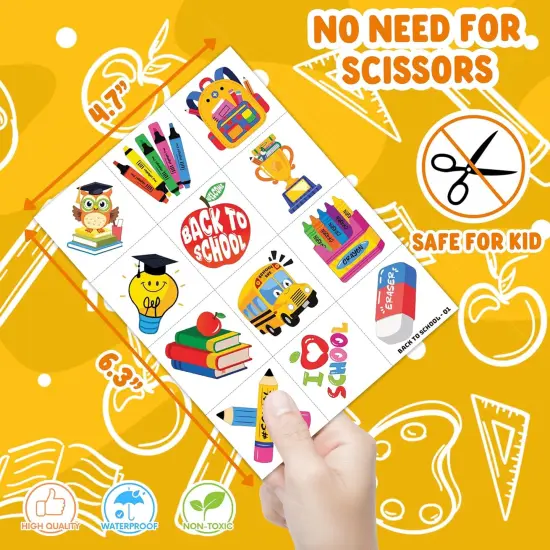 96 PCS Back to School Pre-Cut Temporary Tattoos for Kids {4}