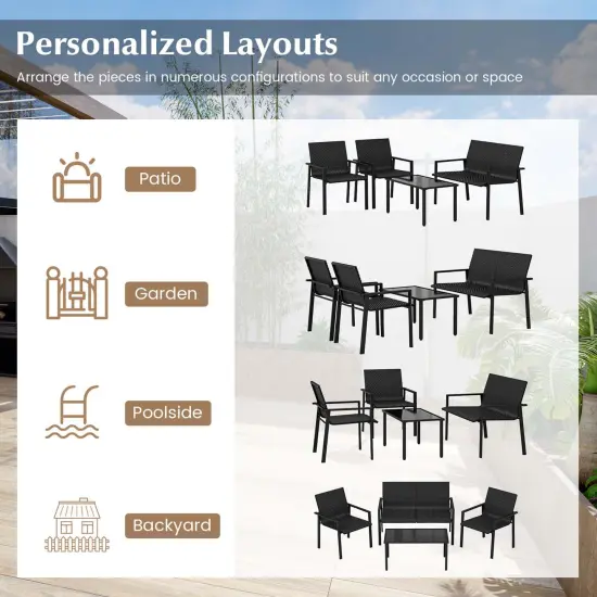 Costway 4 PCS Outdoor Wicker Patio Furniture Set with Heavy-Duty Galvanized Metal Frame Mix Brown/Black {5}