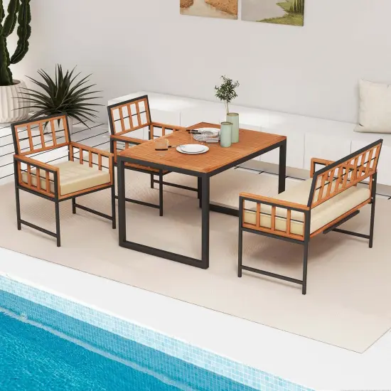 Costway 4 Piece Patio Dining Set Outdoor Wood Dining Furniture with 2 Chairs & 1 Lovesea {4}