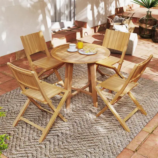 Costway 2/4 PCS Folding Patio Chairs with Inclined Backrest Teak Wood Outdoor Dining Chairs {2}