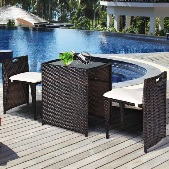 Costway 3PCS Outdoor Patio Rattan Furniture Set Space Saving Garden Deck W/Cushion No Assembly {4}