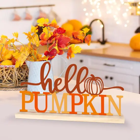 Metal Hello Pumpkin Sign Table Decor {2}