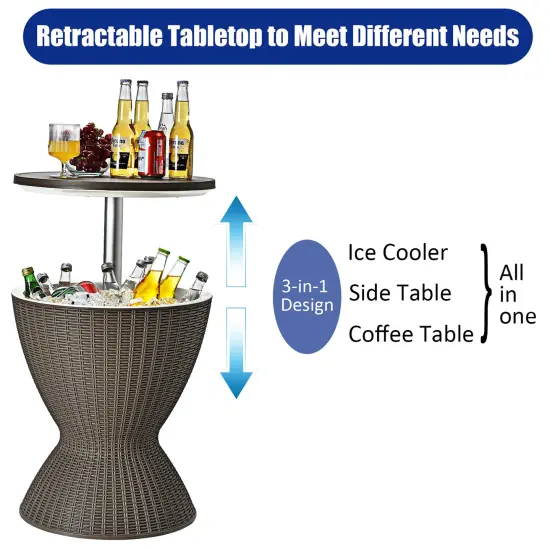 Costway 8 Gallon 3 in 1 Patio Rattan Cooler Bar Table Adjust Ice Bucket Brown\Black {6}