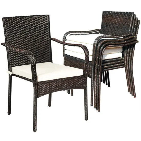 Costway Set of 4 Patio Rattan Dining Chair Stackable Cushioned Armrest Garden {1}