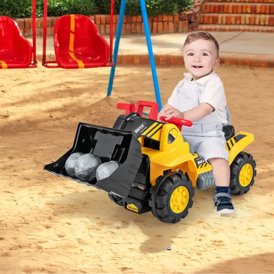 Costway Kids Ride on Excavator with Realistic Sound Effects Big Bucket 3 Toy Stones Helmet {4}