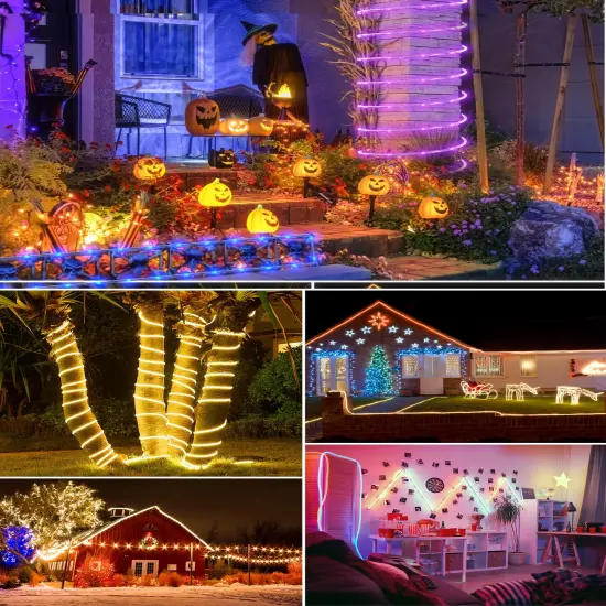 Brightown Solar String Lights Outdoor Waterproof, 18 Colors Changing 39FT Fairy Rope Light Solar Powered with Remote, 100 LEDs Multicolor Trampoline Light Rope Lighting for Outside Christmas Party {2}