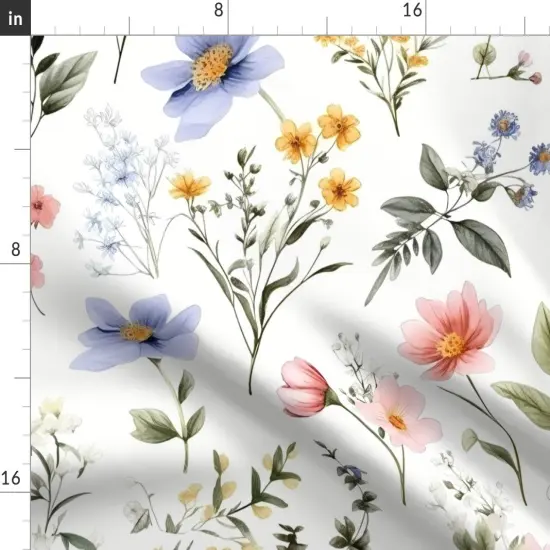 Various Fabrics by the Yard or Fat Quarter Summer Floral Wildflowers Botanical Nature Green Yellow Blue Pink Custom Printed Fabric by Spoonflower {2}