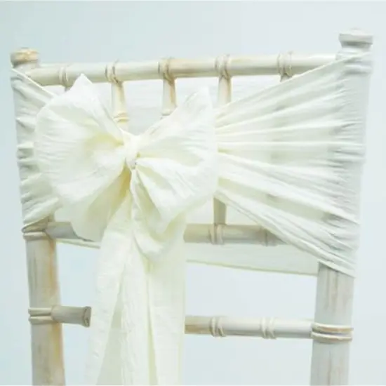 1 Piece White Chiffon Chair Back Cover with Sash Elegant Slipcover for Chiavari Chairs {5}