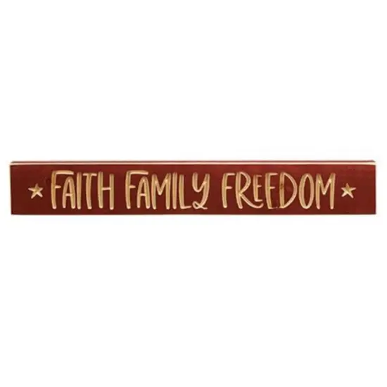 Faith Family Freedom Wooden Sign Red Painted Shelf or Wall Display {1}