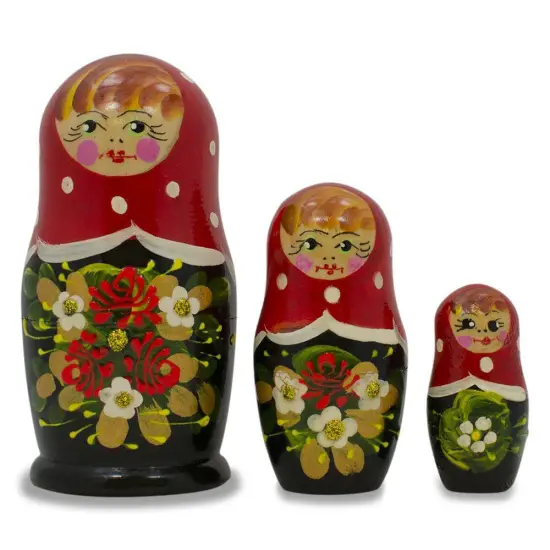 Set of 3 Red and Black Dress Nesting Dolls 3.5 Inches {1}