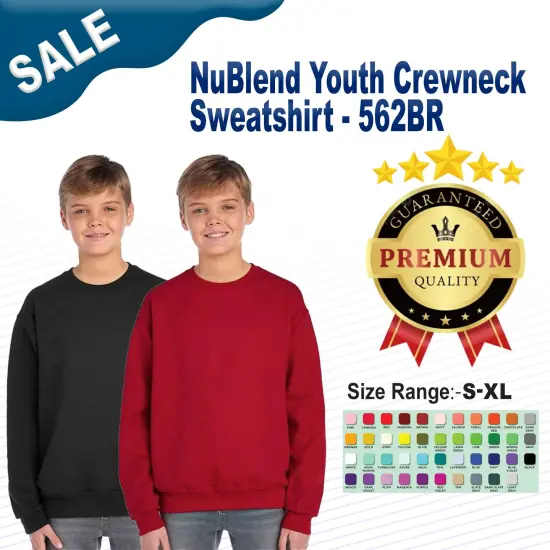 JERZEES&reg; NuBlend Youth Crewneck Sweatshirt Black {2}