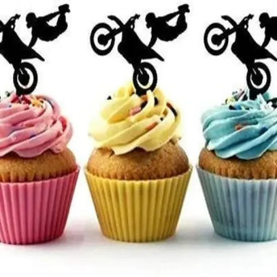 Extreme Motocross Freestyle Sport Silhouette Acrylic Cupcake Toppers 12 pcs {1}