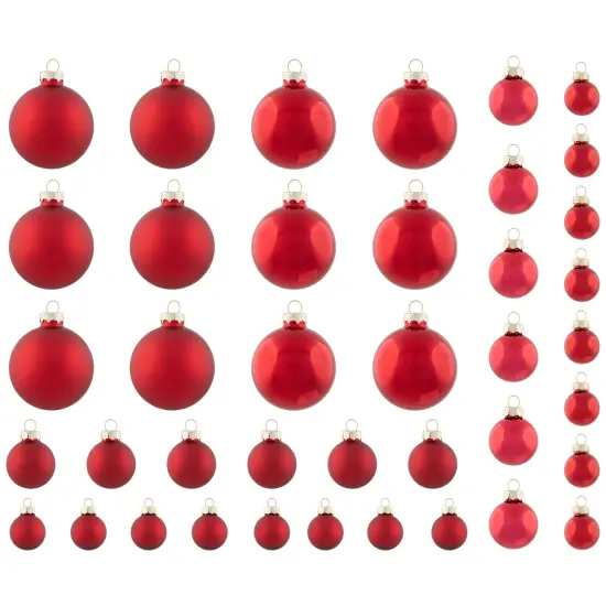 Northlight 40ct Shiny, Glitter and Matte Red Glass Ball Christmas Ornament Set 1"-2.5" {3}