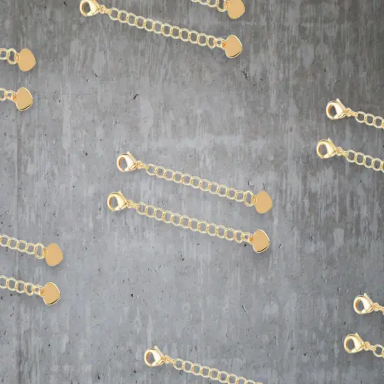 57mm 18k Gold Plated Brass Chain Extender w/Heart Charm & Lobster Clasp (10pcs) {2}