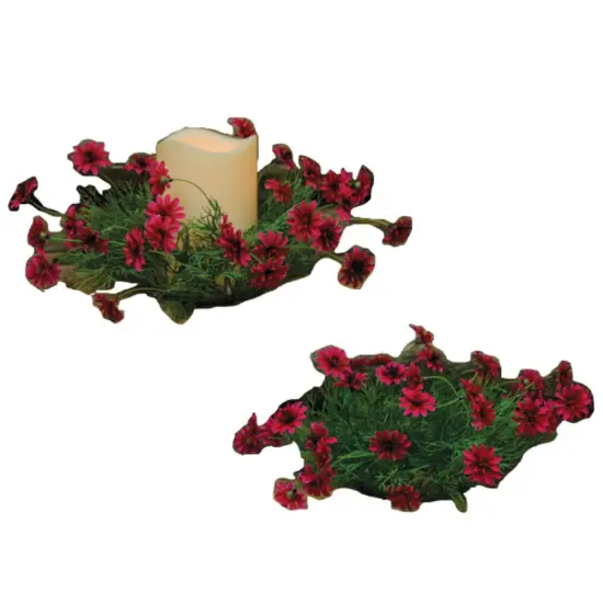 Star Daisy Candle Ring &ndash; Vibrant Cerise Pink Floral Accent with Greenery for Pillars and Tabletop Decor {1}