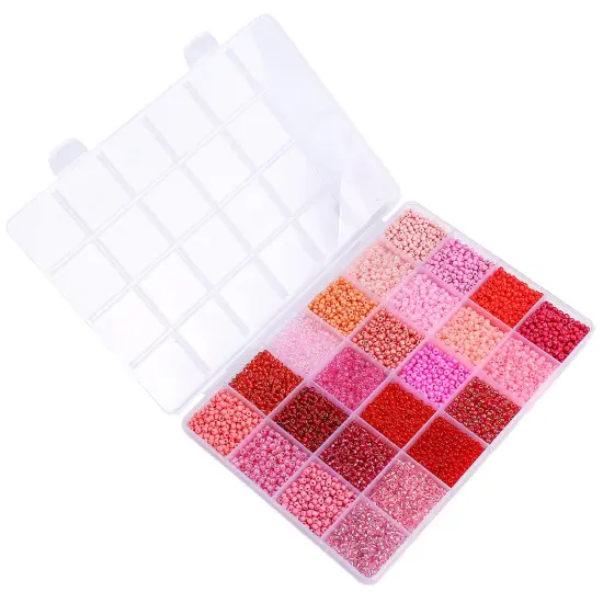 John Bead 12500pcs Assorted 24 Colors Glass Seed Beads 8/0 Jewelry Making Bead Box Red & Pink Palette {3}