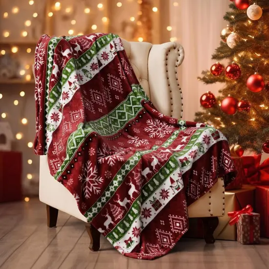Printed Fleece Blanket Twin Size, No Shed No Pilling Ultra Soft Plush Cozy Xmas Prints Theme Home Décor Flannel Blanket for Bed, Sofa, Couch and Gift, 66" X 90", Rindeer {3}