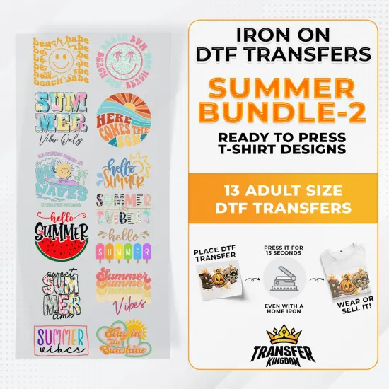 Summer Bundle Iron on DTF Transfer Bundle 2 - 13 Best Seller Ready To Press T-shirt Designs {1}