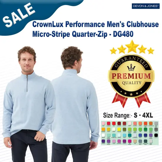 Devon & Jones&reg; CrownLux Performance Men's Clubhouse Micro-Stripe Quarter-Zip RED {2}