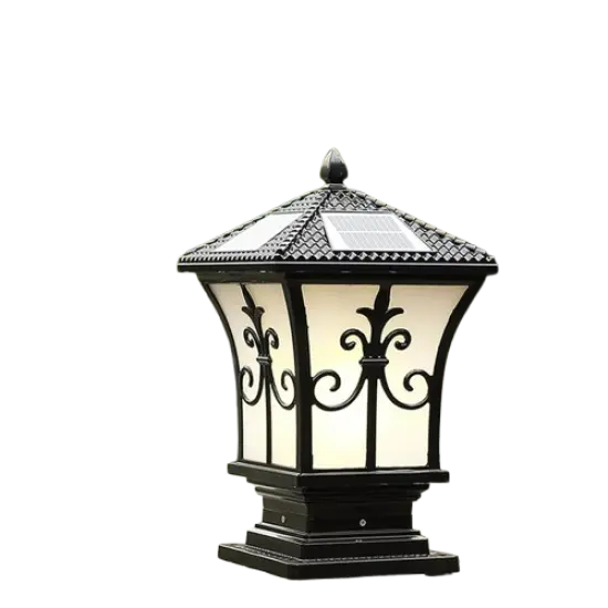 Solar Powered LED Post Light Stylish Black Outdoor Pillar Lamp for Garden Lawn {1}