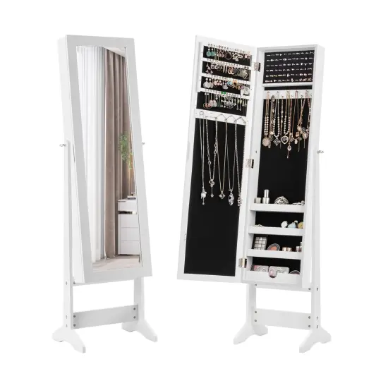 Full Length Mirrored Standing Jewelry Cabinet Storage Box White {8}