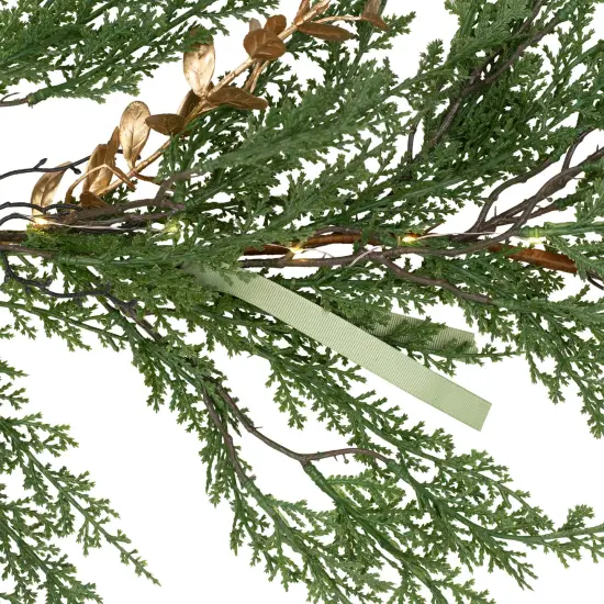 Northlight Real Touch&trade; Pre-Lit Cedar Pine Artificial Christmas Garland - 10' - Warm White LED Green {7}